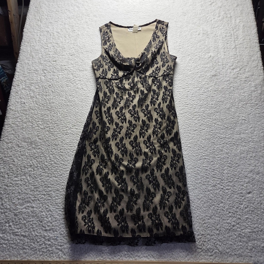 Ronni‎ Nicole Dress Womens 14 Black Floral Sleeveless Cowl Neck Lace Sheath Knee